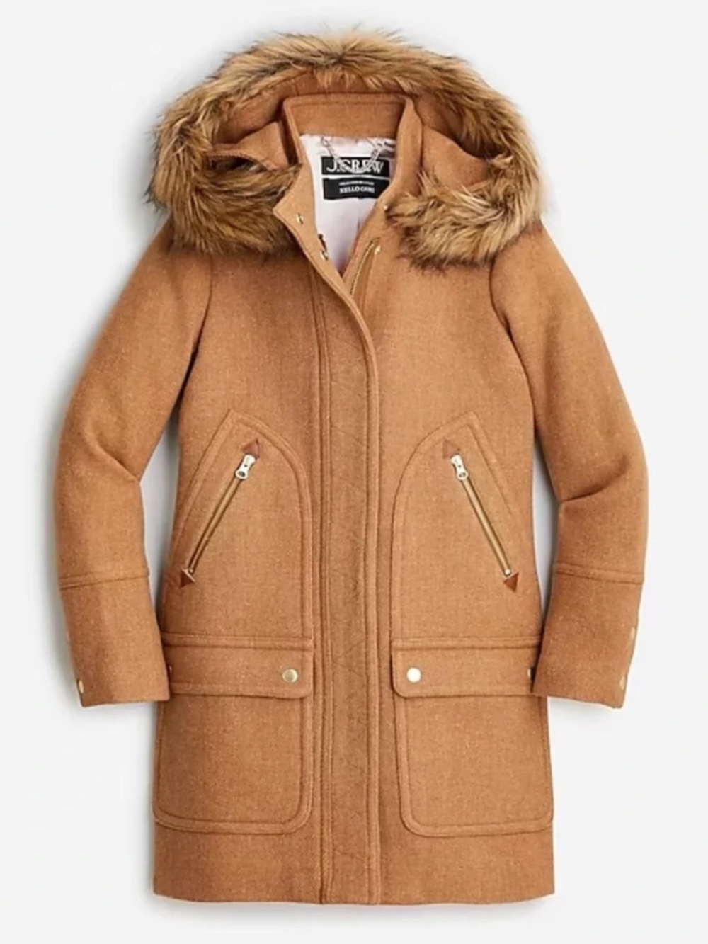 J. Crew Chateau parka in stadium-cloth wool, camel color size 2 Women's